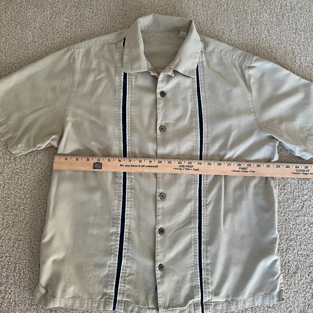 Caribbean Joe Button Up Shirt Men’s L Beige Short Sleeve Casual Camp Hawaiian